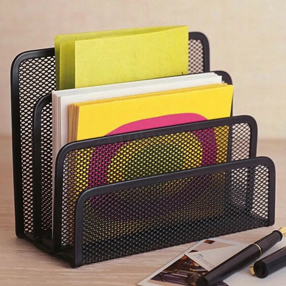 Home Office Store Stationery Black Metal Case Holder Mesh Bookend File Organizer